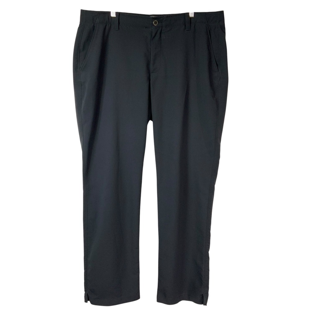 Under Armour Performance Black Golf Pants 40/32 Button Flat Front Straight Leg